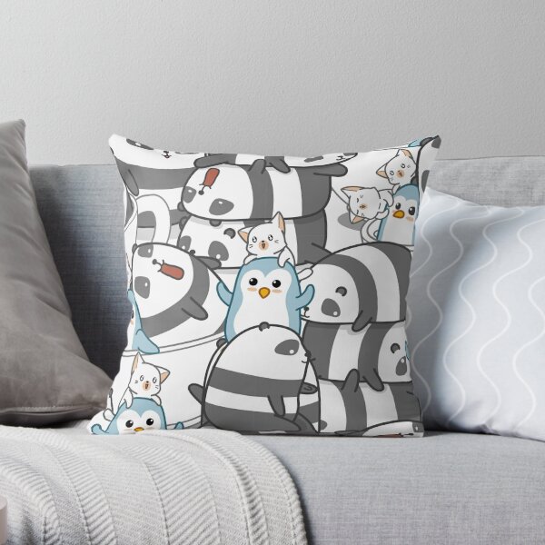 Cute pandas with cats and penguins PATTERNS Pillows and Cushions Throw Pillow