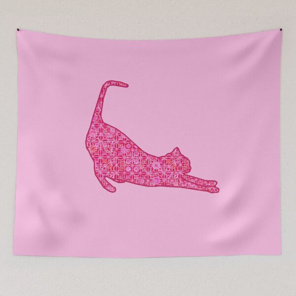 Item preview, Stretching Cat Silhouette in Fuchsia Pink Batik  designed and sold by Marymarice.