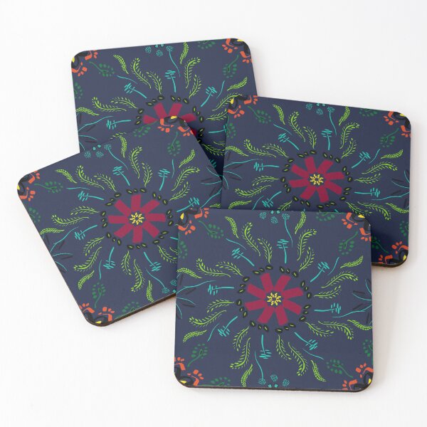 Item preview, Folksy floral pattern on dark blue background designed and sold by anaskwi.