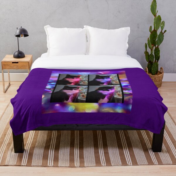 Item preview, Tuxedo cat in bright colored lights, on purple. designed and sold by imyournightmare.