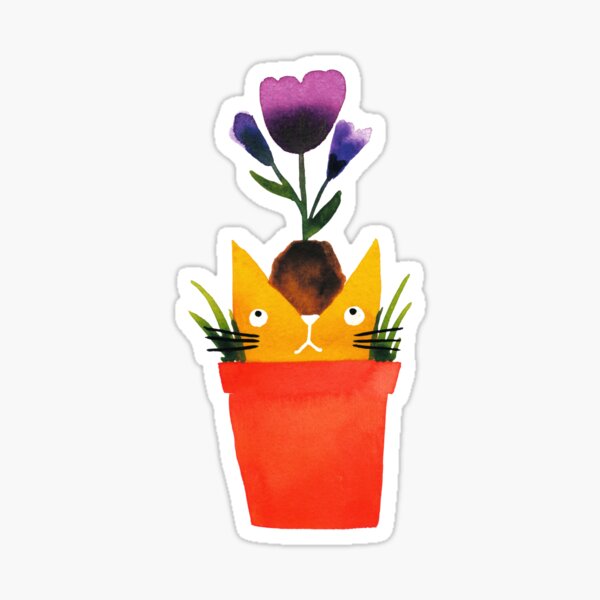 Blooming Cat watercolour cat painting Sticker