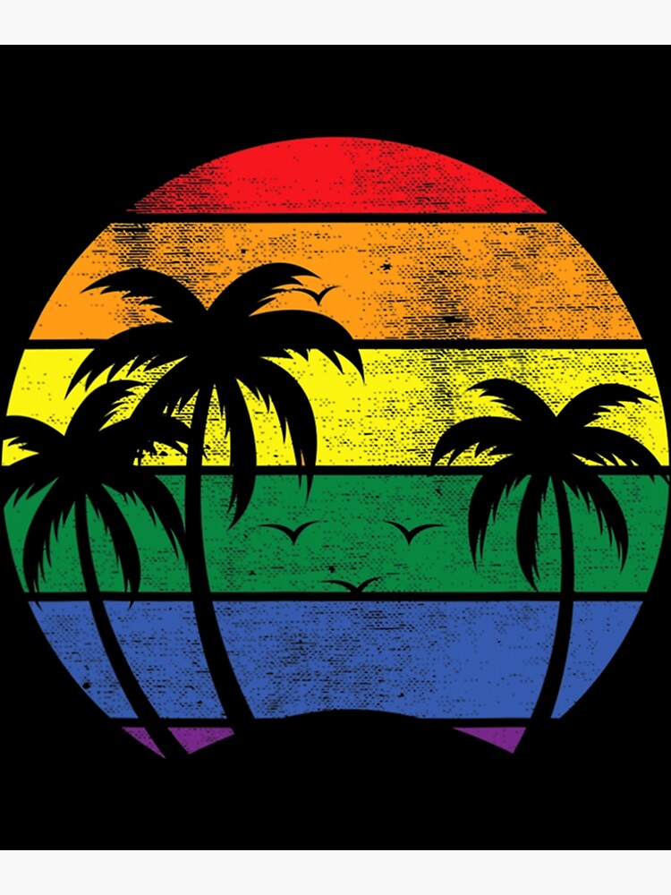 Disover Pacific Ocean Palm Trees With  Lgbt Rainbow Sunset Premium Matte Vertical Poster