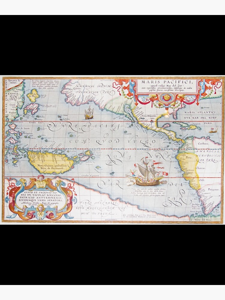 Disover Vintage Map of The Pacific Ocean (1595) Premium Matte Vertical Poster