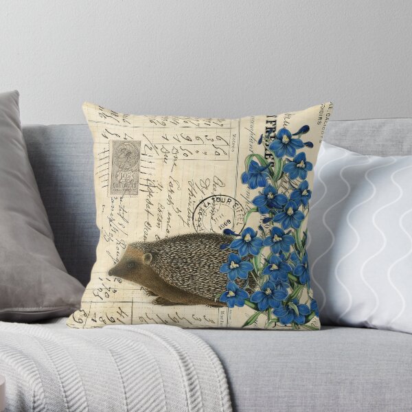 Hedgehog with Flowers Throw Pillow