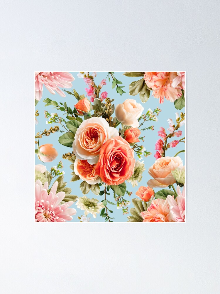 Póster «Patrón floral de flor rosa inglesa rosa vintage» de GabriellaParadi  | Redbubble