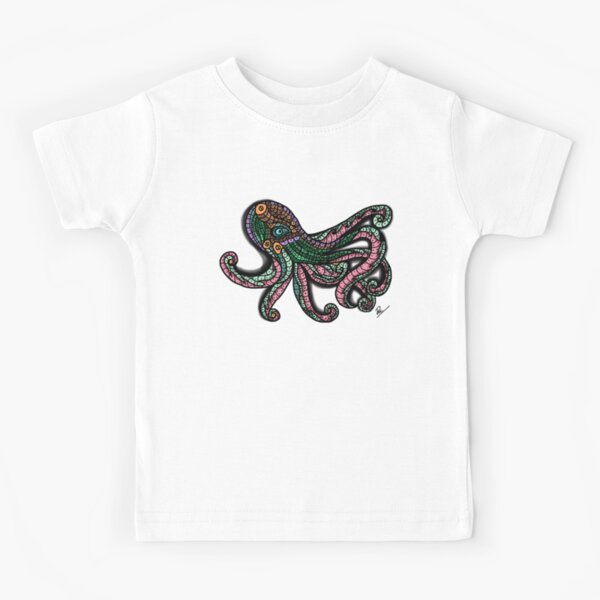 Camiseta para niño y niña, diseño de pulpo rosa, diseño de océano y vida  marina