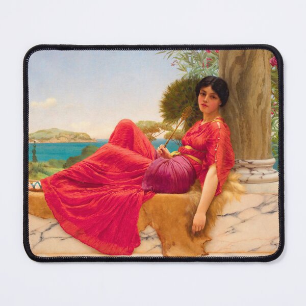 Item preview,  Leaning Against A Column "Girl with a beautiful transparent Summer red Dress" John William Godward designed and sold by TeeARTHY.
