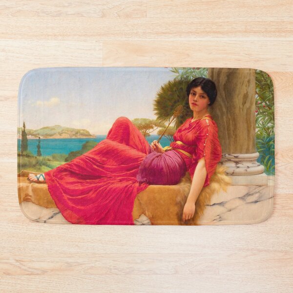Item preview,  Leaning Against A Column "Girl with a beautiful transparent Summer red Dress" John William Godward designed and sold by TeeARTHY.