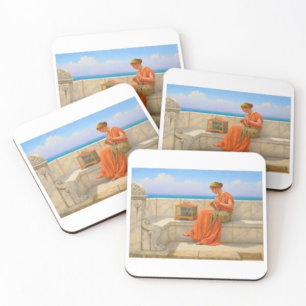 Item preview, Songs without Words ,girl playing flute "Girl with a beautiful transparent Summer  orange Dress" John William Godward designed and sold by TeeARTHY.
