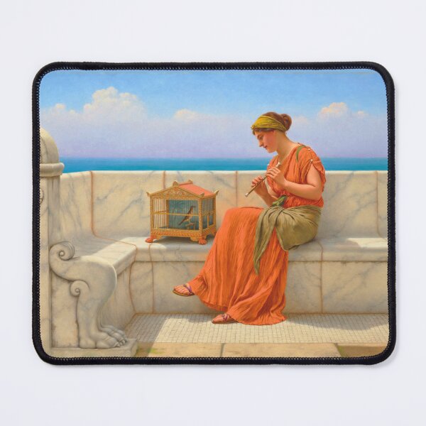 Item preview, Songs without Words ,girl playing flute "Girl with a beautiful transparent Summer  orange Dress" John William Godward designed and sold by TeeARTHY.