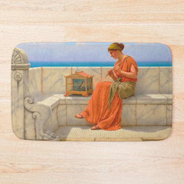 Item preview, Songs without Words ,girl playing flute "Girl with a beautiful transparent Summer  orange Dress" John William Godward designed and sold by TeeARTHY.