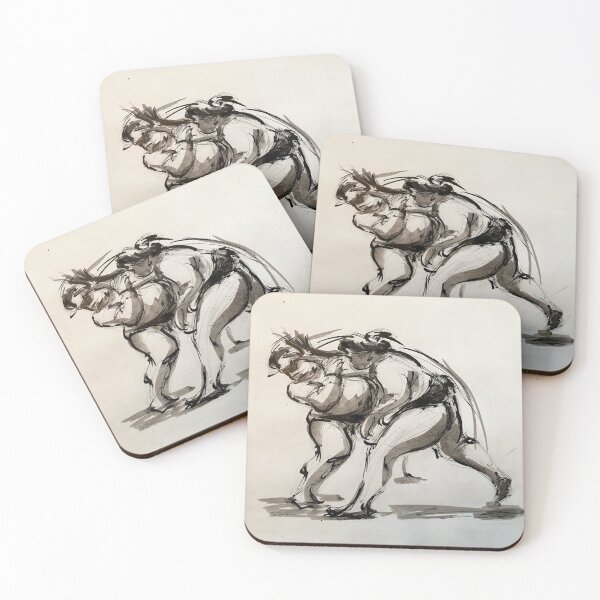 Item preview, Sumo #22 - Sumo wrestlers ink wash painting on vintage paper designed and sold by Rebecca Rees.