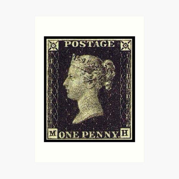 Penny Black. Stamp, Post, Postage, Mail, 1837. Art Print