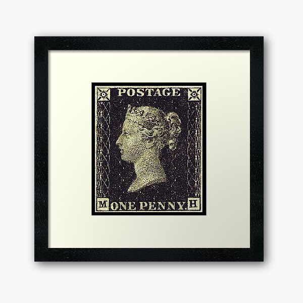 Penny Black. Stamp, Post, Postage, Mail, 1837. Framed Art Print