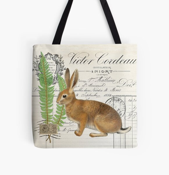 Rabbit with Ferns All Over Print Tote Bag
