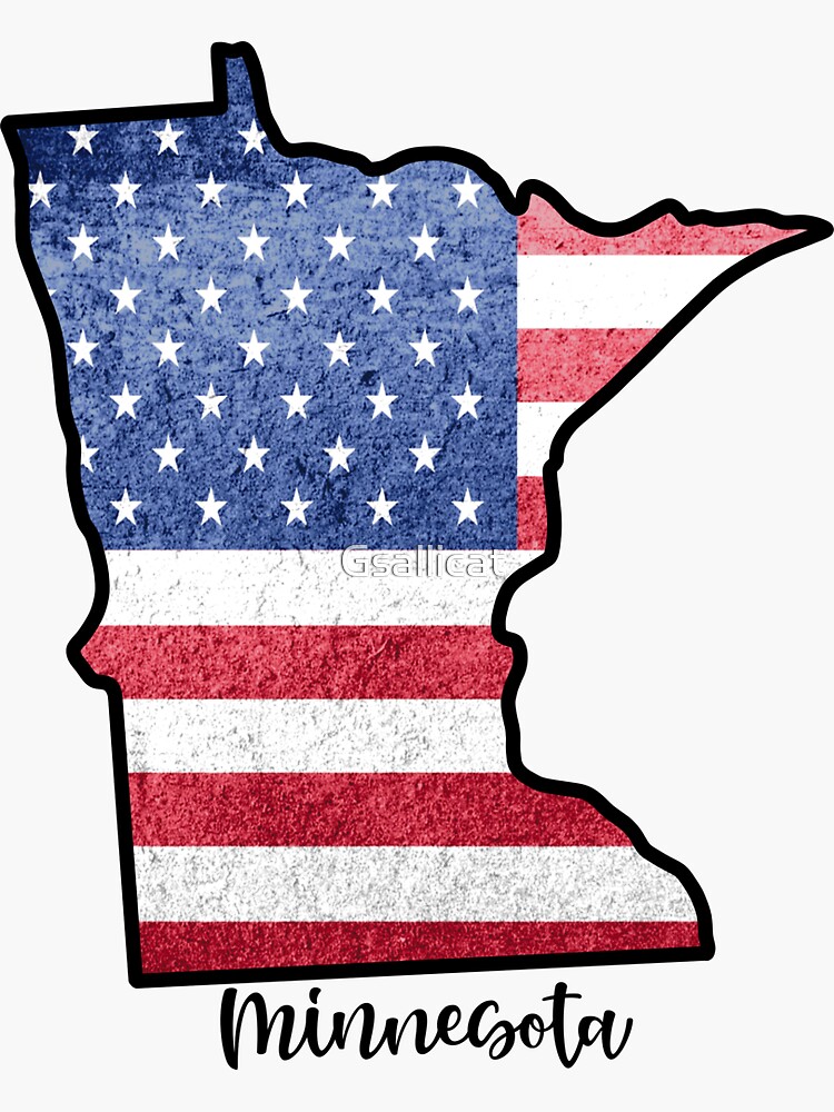 "Minnesota State Outline With Patriotic USA American Flag" Sticker For ...