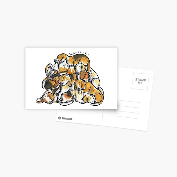 Sleeping pile of Beagle dogs Postcard