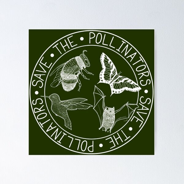 Item preview, Save the Pollinators - bee, hummingbird, butterfly, bat -large print designed and sold by Fernheart Designs.
