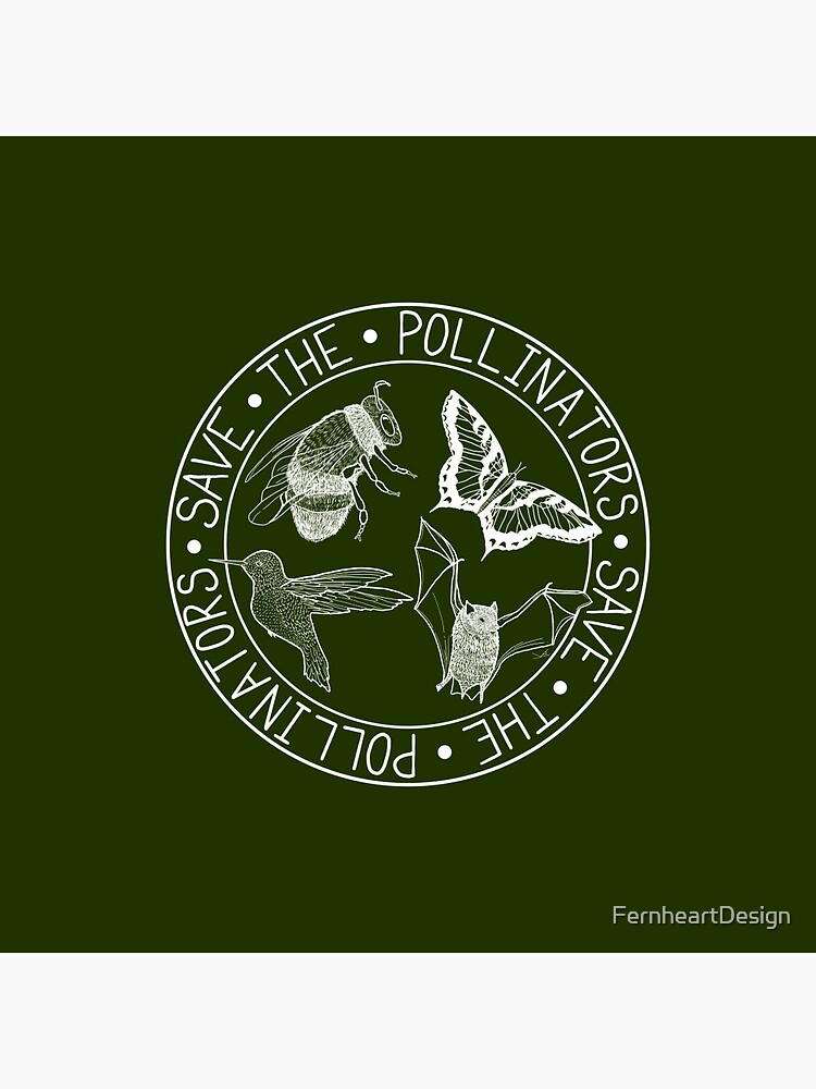 Thumbnail 3 of 3, Pin, Save the Pollinators - bee, hummingbird, butterfly, bat -large print designed and sold by FernheartDesign.