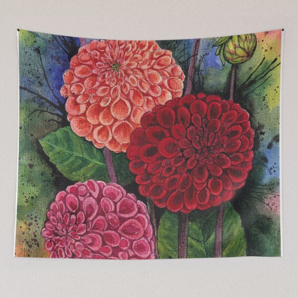 Item preview, Colourful Dahlias Watercolour Artwork designed and sold by Oirabot.