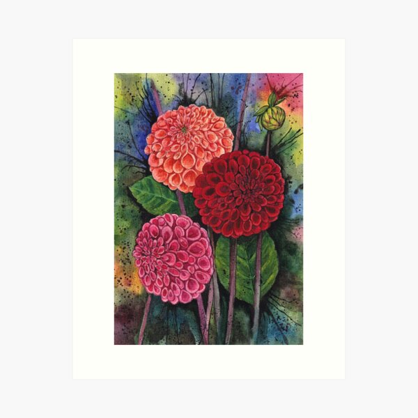 Item preview, Colourful Dahlias Watercolour Artwork designed and sold by Oirabot.