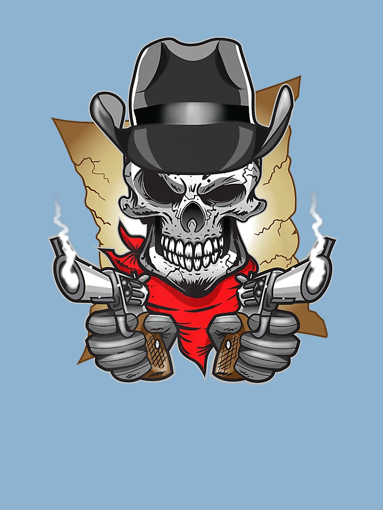 Biker Life I Will Be An Outlaw Skull Cowboy Guns Motorcycle Tattoo T Shirt  BH-22