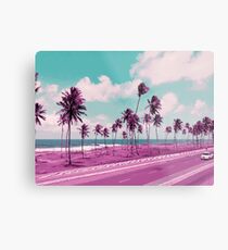 Vaporwave Sea Side Road Metal Print