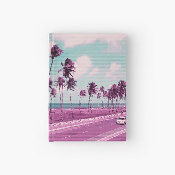 Vaporwave Sea Side Road Hardcover Journal