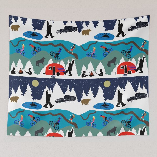 Item preview, Happy Campers with bear, wolf, Big Foot and bikers designed and sold by WildCanyon.