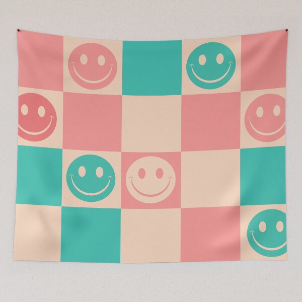 Item preview, Smiley Check Retro Peach & Teal designed and sold by MaiZephyr.