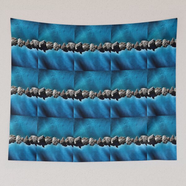 Item preview, Beachy Decor Seashells Stripe on Grunge Style Blue designed and sold by Beachy.
