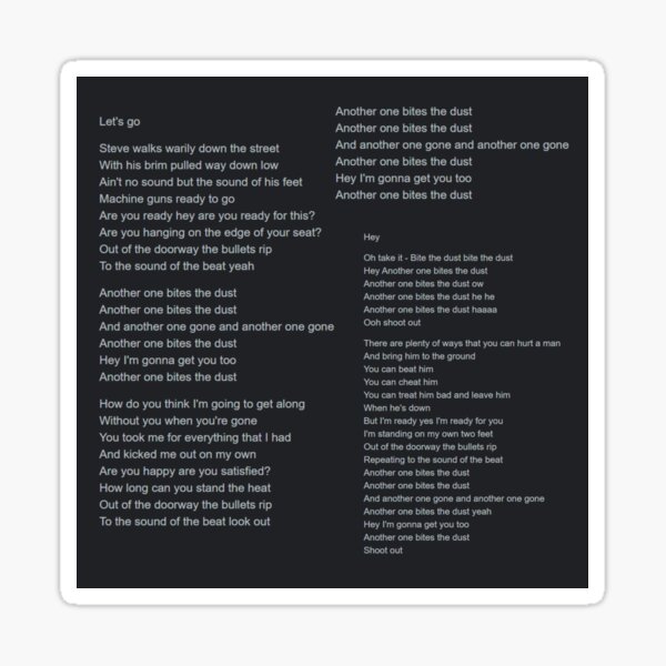 Queen - Another One Bites the Dust  Music quotes lyrics, Queen lyrics,  Song lyric quotes