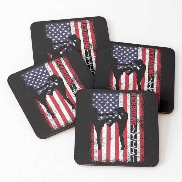 Item preview, US American Flag Heartbeat Kickboxing Fighter Kickboxer MMA designed and sold by TomGiantDesigns.