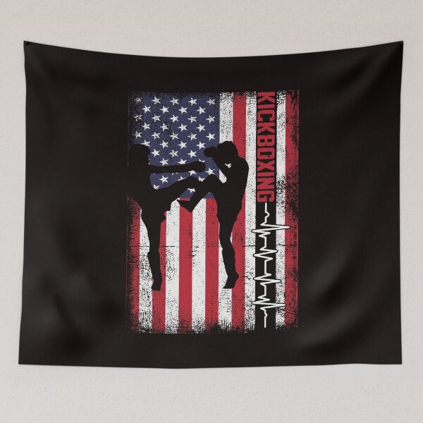 Item preview, US American Flag Heartbeat Kickboxing Fighter Kickboxer MMA designed and sold by TomGiantDesigns.