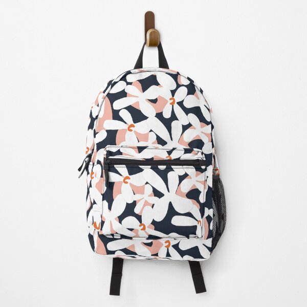 Item preview, Stylized White and Peach Floral on Navy Background designed and sold by cgroenewald.