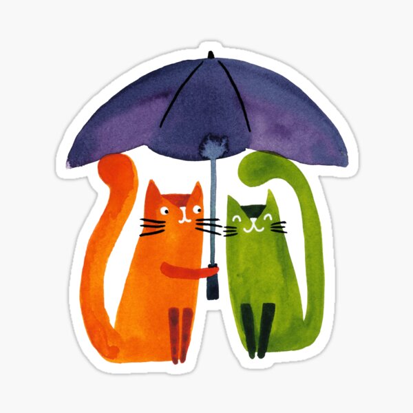 Brolly Cats watercolour cat painting Sticker