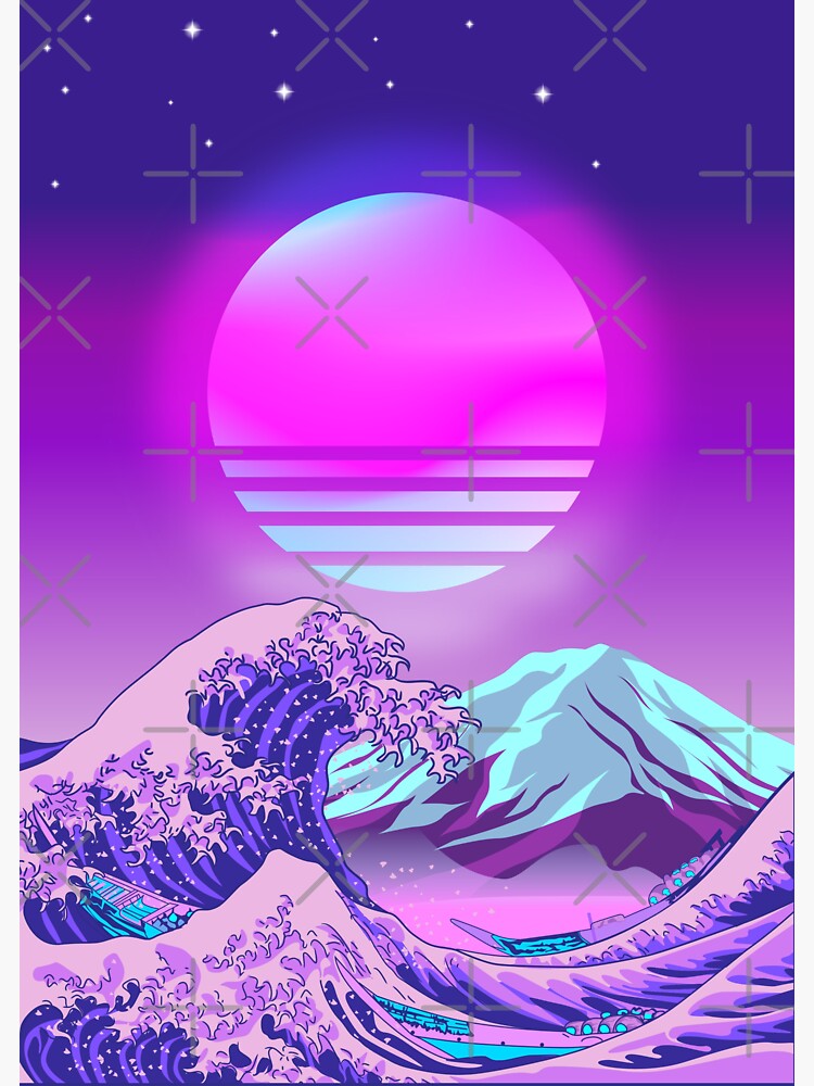 Great Wave Off Kanagawa Synthwave Sticker For Sale By Ilhamqrov