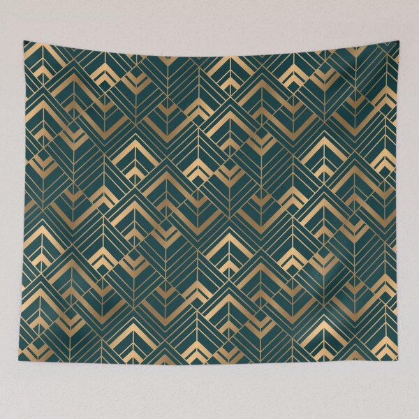 Item preview, Bohemian Gold Geometric Pattern With Gold Shimmer On Dark Green designed and sold by Vic Torys ☆.