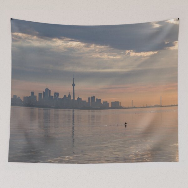 Item preview, Cormorant Lift-off - Toronto Distinctive Skyline with God Rays designed and sold by Georgia Mizuleva.