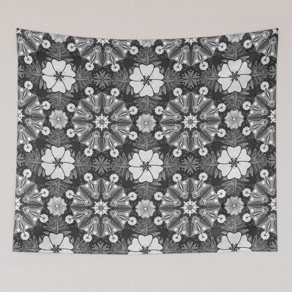 Aperçu de l'œuvre Modèle sans couture de fleurs monochromes Mandala créée et vendue par AleFairyland.