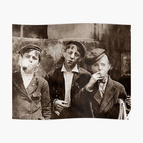 Newsboys Smoking - 1910 Child Labor Photo Poster