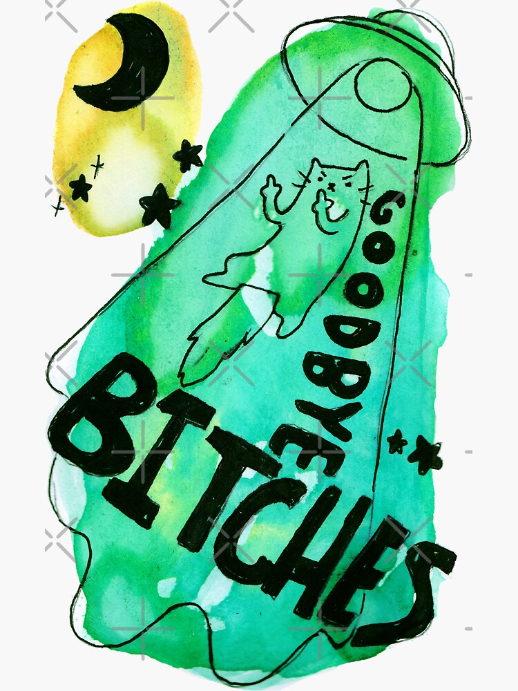 Thumbnail 3 of 3, Sticker, Cat Alien Abduction - Goodbye Bitches designed and sold by SaradaBoru.