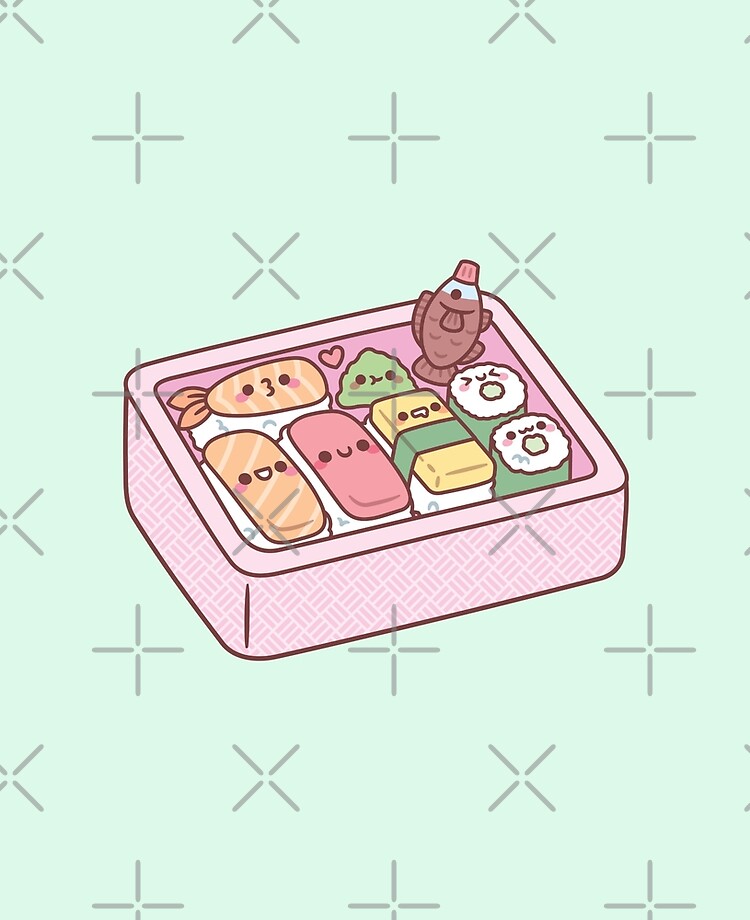 Bento box in Kawaii style. Cute, colorful illustration. Japanese