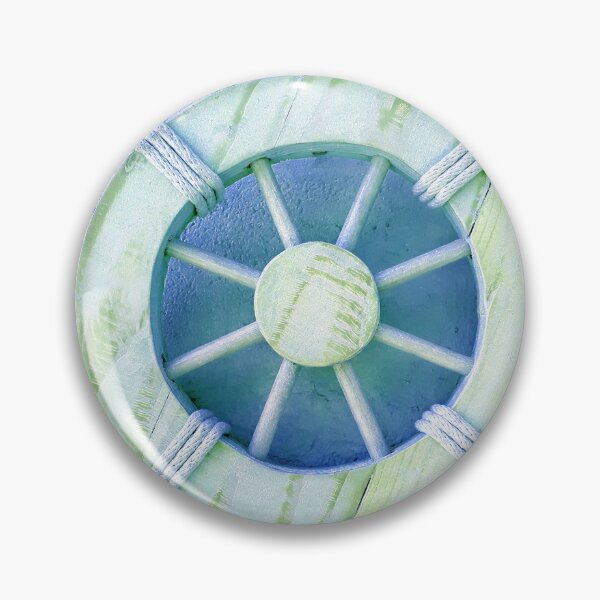 Item preview, Nautical Decor Wooden Ship's Wheel (photo of) in Pale Blue and White designed and sold by Beachy.