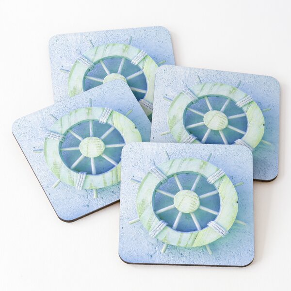 Item preview, Nautical Decor Wooden Ship's Wheel (photo of) in Pale Blue and White designed and sold by Beachy.