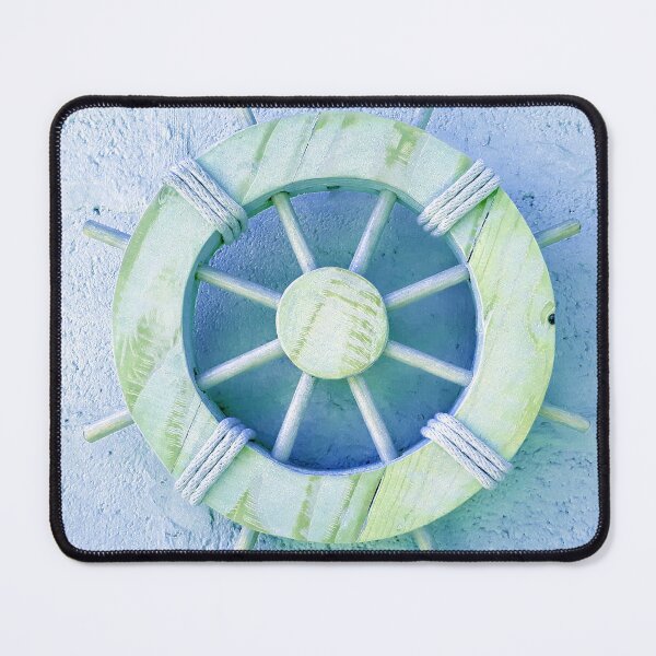 Item preview, Nautical Decor Wooden Ship's Wheel (photo of) in Pale Blue and White designed and sold by Beachy.