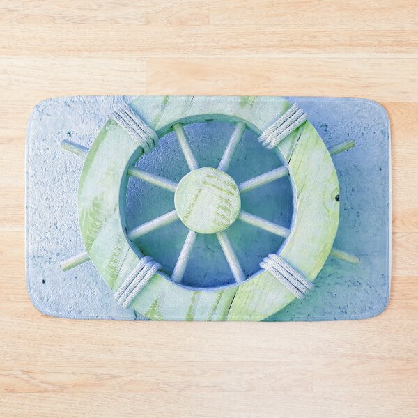 Item preview, Nautical Decor Wooden Ship's Wheel (photo of) in Pale Blue and White designed and sold by Beachy.
