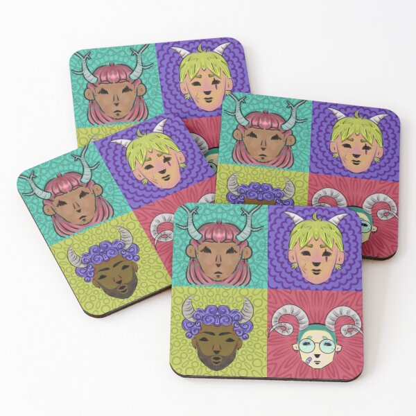 Item preview, Four faces with horns and complementary colors designed and sold by lilbluecowey.