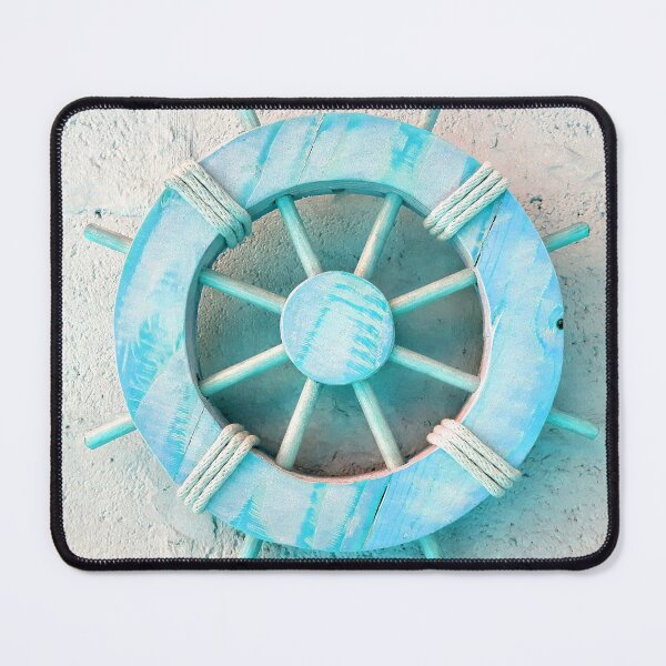 Item preview, Nautical Decor Turquoise Wooden Ship's Wheel (photo of) on Light Gray designed and sold by Beachy.