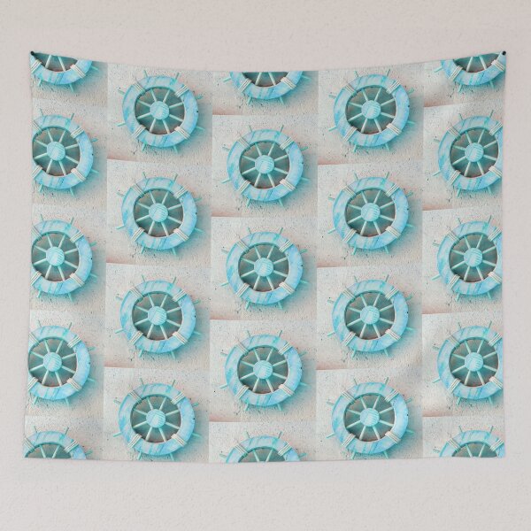 Item preview, Nautical Decor Turquoise Wooden Ship's Wheel (photo of) on Light Gray designed and sold by Beachy.